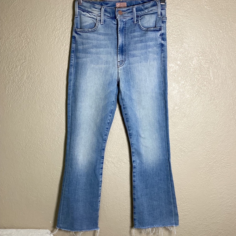 Mother The Hustler Ankle Fray Jeans Au Revoir Light Blue High Rise Flare Size 27